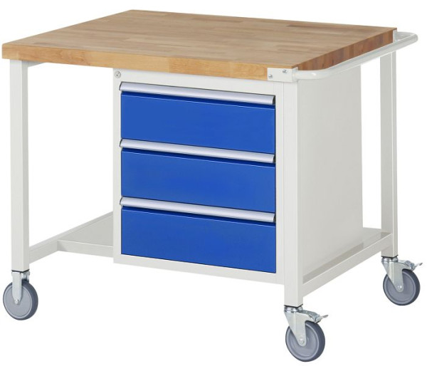 RAU Fahrbare Werkbank 8000 - Modell 8157, B1000 x T900 x H880-1080 mm, Systemunterbau B995 x T850 mm, 3 Schubladen, 05-8157A6-109B4H.11