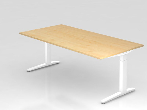 Hammerbacher Schreibtisch C-Fuß 200x100cm Ahorn/Weiß, Alu-Kufe Weiß, VXB2E/3/WW
