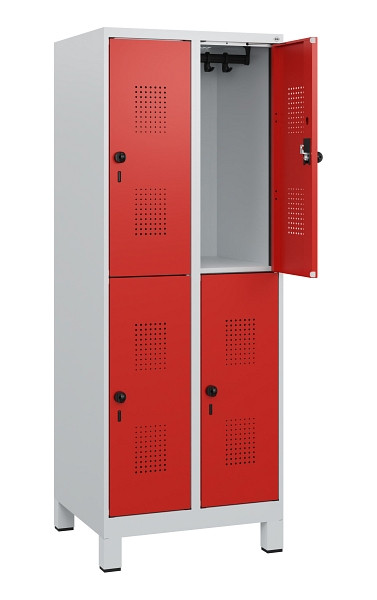 C+P Doppelstöckiger Spind Evolo PLUS, Füße, 4 Fächer, 1630x600x500mm, 7035/3020, Drehriegel, 0493105-20 S10005