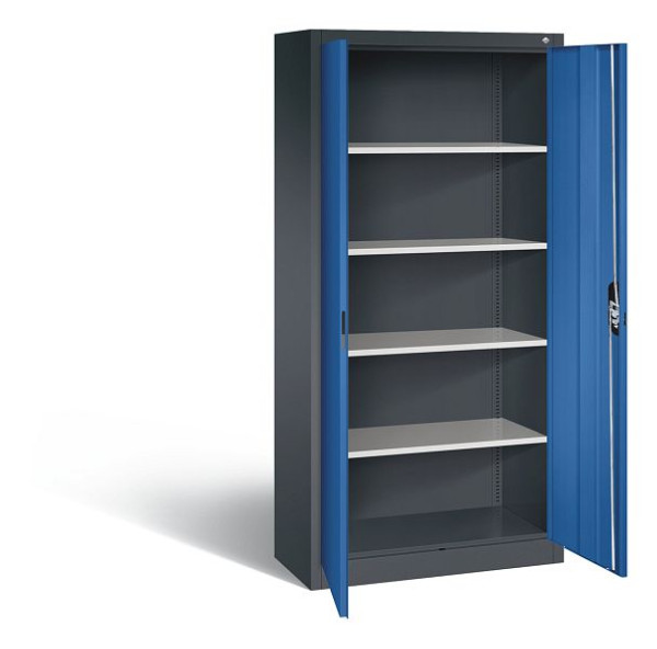 C+P Büroschrank Acurado, H1950xB930xT400mm, Farbe: Schwarzgrau / Enzianblau, Muldengriff, 5 OH, 9260-000 S11659