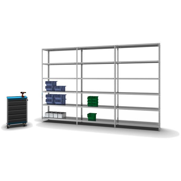 hofe Fachboden-Grundregal, 2500x400x1300 mm, 6 Fachebenen, verzinkt, 200 kg Fachlast, 1200 kg Feldlast, zweiseitige Bedienung, WZG25413M