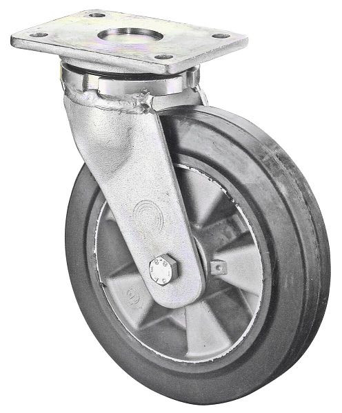 BS Rollen Schwerlastrolle, Rad-Breite 63 mm, Rad-Ø 250 mm, Tragfähigkeit 580 kg, Elastik-Reifen schwarz, Radkörper Aluminium, Kugellager, RR100.B80.251
