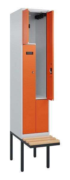 C+P Z-Spind Evolo PLUS, Bank, 2 Fächer, 2120x400x815mm, 7035/2004, Zylinderschloss, Sitzfläche Holz, 0490437-122 S10028