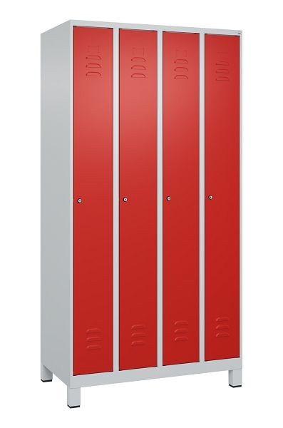 C+P Umkleidespind Classic PLUS, Füße, 4 Abteile, 1950x1000x500mm, 7035/3020, Zylinderschlösser, 080010-49 S10017
