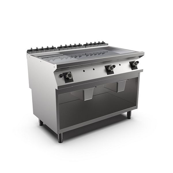 Mareno M1-900 Gas-Backplatte mit 2/3 glatter und 1/3 gerippter verchromter Platte, 120cm, 1200(B)x920(T)x900(H)mm, FT912GMCG, 191.232