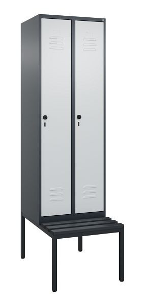 C+P Umkleidespind Classic PLUS, mit untergebauter Sitzbank, 2 Abteile, 2120x600x815mm, 7016/7035, Drehriegel, 0800507-20 S10043