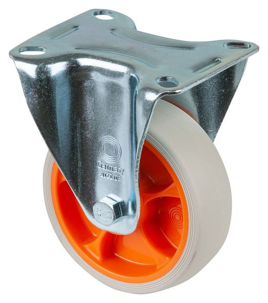 BS Rollen Transportrolle Bockrolle, thermoplastisches Gummirad, grauer Reifen Rollenlager, Platte, Durchmesser: 100 mm, VE: 4 Stück, L410.B44.101.02