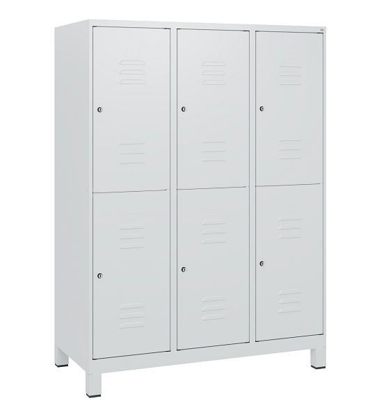 C+P Doppelstöckiger Spind Classic PLUS, Füße, 3 Abteile, 1630x1200x500mm, 7035/7035, Zylinderschlösser, 0803105-32 S10039