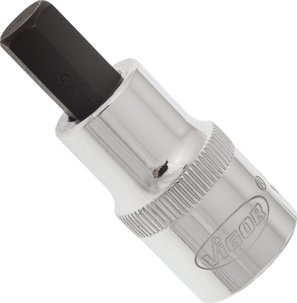 VIGOR Innensechskant Schraubendreher-Einsatz, Vierkant hohl 12,5 mm (1/2 Zoll), Innen-Sechskant Profil, 10 mm, Länge: 55 mm, VE: 5 Stück, V2105