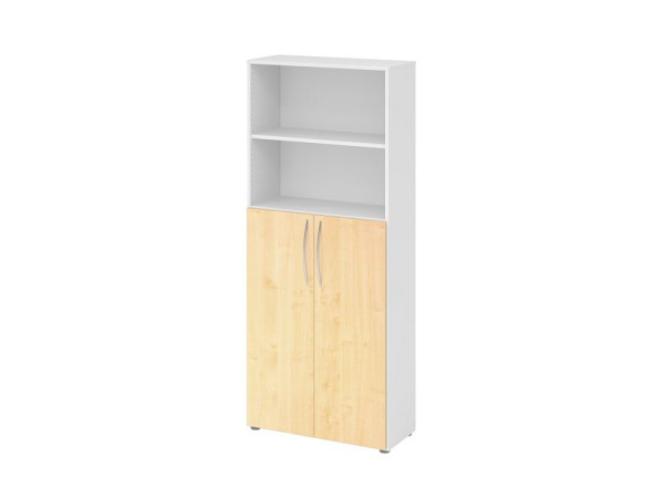 Hammerbacher Regal 5OH, 3OH Türen unten BM 4770, Korpus: Weiß / Front: Ahorn 80 x 34,6 x 188 cm (BxTxH), Bogengriff BM, V4770/W/3/BM