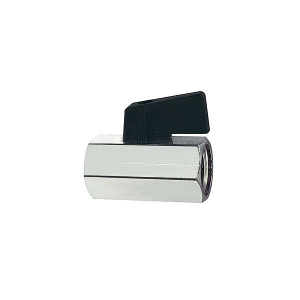 Riegler Mini-Kugelhahn, glatte Oberfläche, Messing vernickelt, G 3/4 IG, DN 13,5, 134872