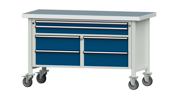 ANKE Werkbänke Kastenwerkbank, Modell 255 V, 1500 x 700 x 900 mm, RAL 7035/5010, UBP 50 mm, fahrbar, 304.171