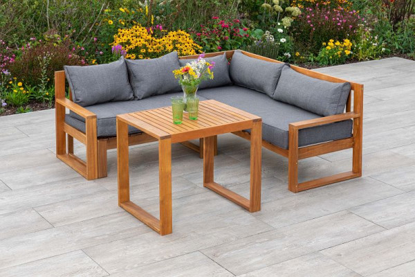 Merxx Merida Eckset, Eckbank inkl. Kissen, eine Bank ausziehbar, 1 Tisch, FSC Akazinholz, 23275-309