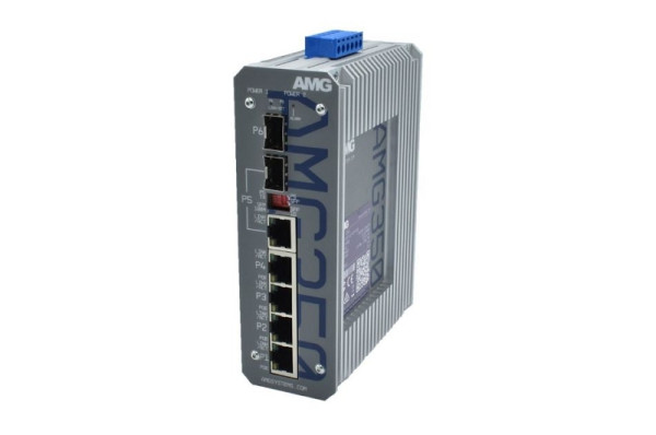 AMG Systems Industrieller 6 Port Unmanaged PoE Switch, 4x10/100/1000 RJ45 48-56VDC, AMG350-4GAT-1C-1S-P120