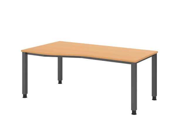Hammerbacher Schreibtisch QS18, 180 x 100/80cm, Platte: Buche, 25 mm dick, 4-Fuß-Gestell in Graphit (ähnlich RAL 7012), Arbeitshöhe 68-83,5 cm, VQS18/6/G
