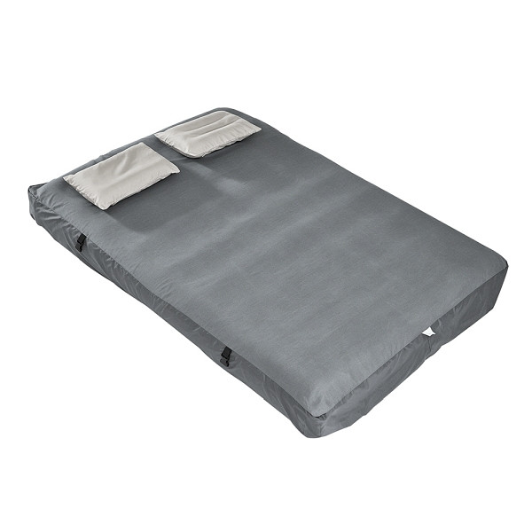 SoBuy Sonnenliege Grau mit abnehmbaren Kopfkissen, Luftmatratze aufblasbar klappbar, aus PES, 191×137×22 cm, OGS32-II-L-HG-P01