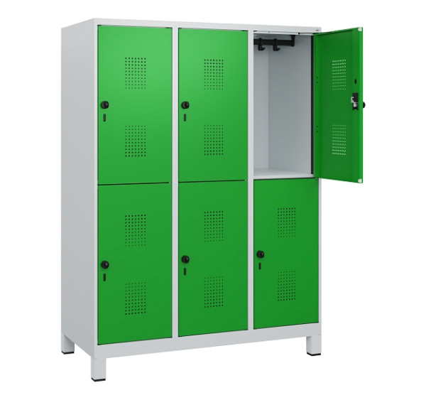 C+P Doppelstöckiger Spind Evolo PLUS, Füße, 6 Fächer, 1630x1200x500mm, 7035/6037, Drehriegel, 0493105-32 S10011