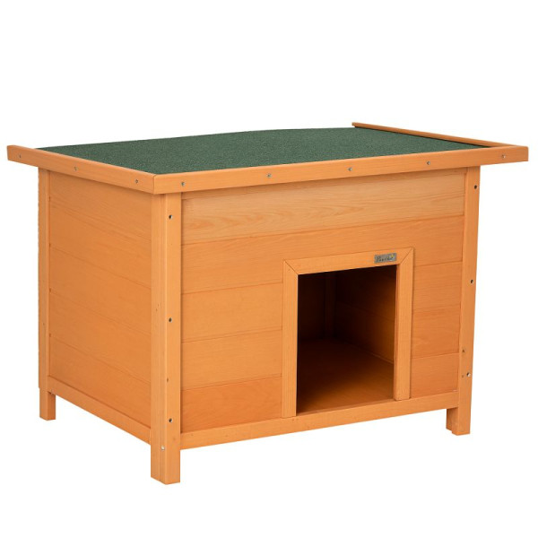 PawHut Hundehütte Outdoor, Hundehaus aus Holz mit Aufklappbares Asphaltdach, wasserdichte Hundehöhle mit erhöhter Boden Hütte für kleine Hunde, D02-014