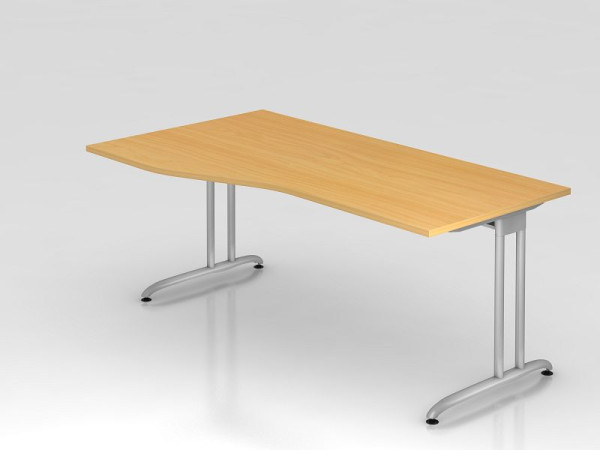 Hammerbacher Schreibtisch C-Fuß 180x100/80cm Buche, horizontale Kabelwanne, Arbeitshöhe 72 cm, VBS18/6/S