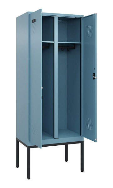 C+P Schwarz-Weiß-Spind Evolo PLUS, Gestell, 2 Abteile, 2120x800x500mm, 0010/0010, Zylinderschloss, 0490327-22 S10048