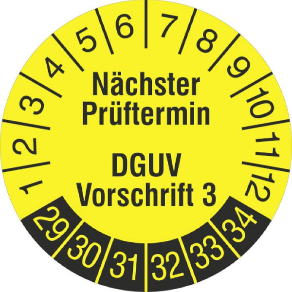 Stein HGS Prüfplaketten ohne Jahresfarbe (6 Jahre), Folie, Ø 15 mm, gelb-schwarz, 2029-2034, 31.c7040-29