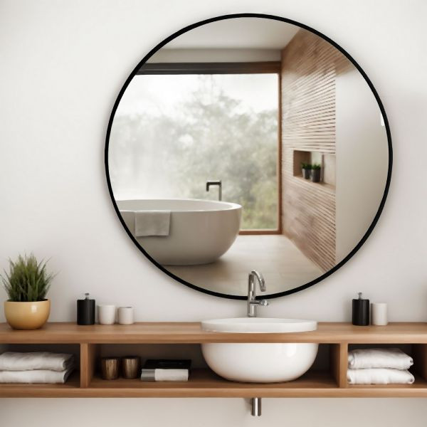 HOME NATURE WOHNKONZEPT 40CM Rund Wandspiegel Schwarz, Hochauflösender Aluminium Schminkspiegel für Badezimmer & Schlafzimmer, HN0064