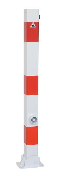 Schake Absperrpfosten (Klapppfosten) Stahlrohr 70 x 70 mm umlegbar, mit Dreikantverschluss, für Dübel Befestigung, weiß beschichtet, 470FUB