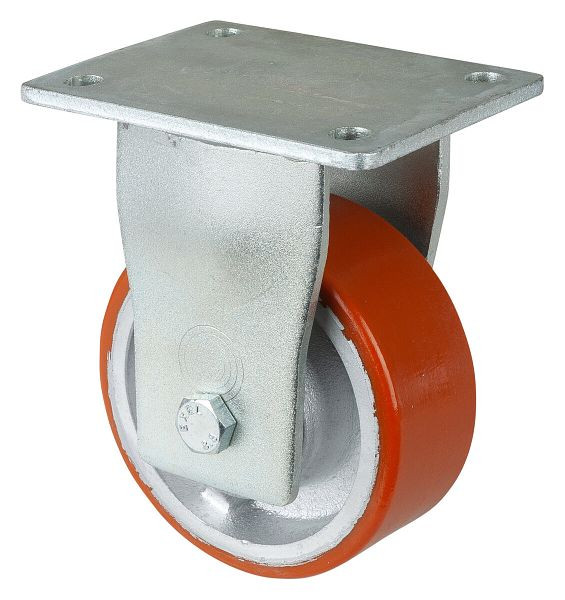 BS Rollen Schwerlastrolle, Bockrolle, Rad-Breite 50 mm, Rad-Ø 125 mm, Tragfähigkeit 550 kg, Guss-Polyurethan 95 Shore A, Guss, Kugellager, RR110.C10.125