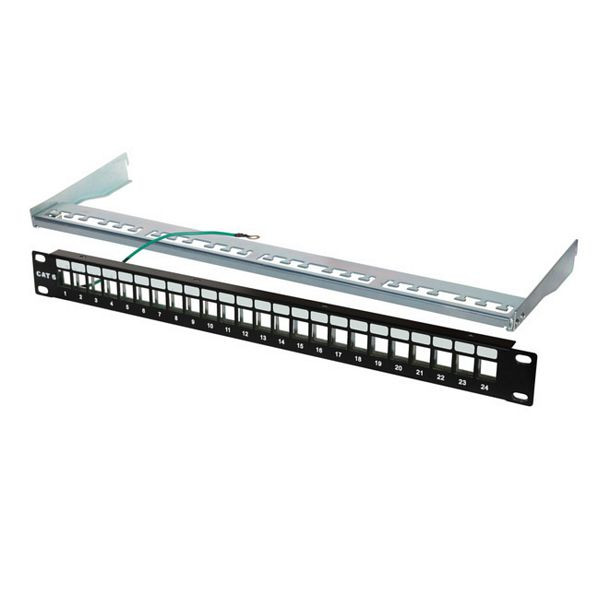 S-Conn 19" Verteilerfeld unbestückt, 24-Port, 1HE, für Keystone, schwarz, 75066