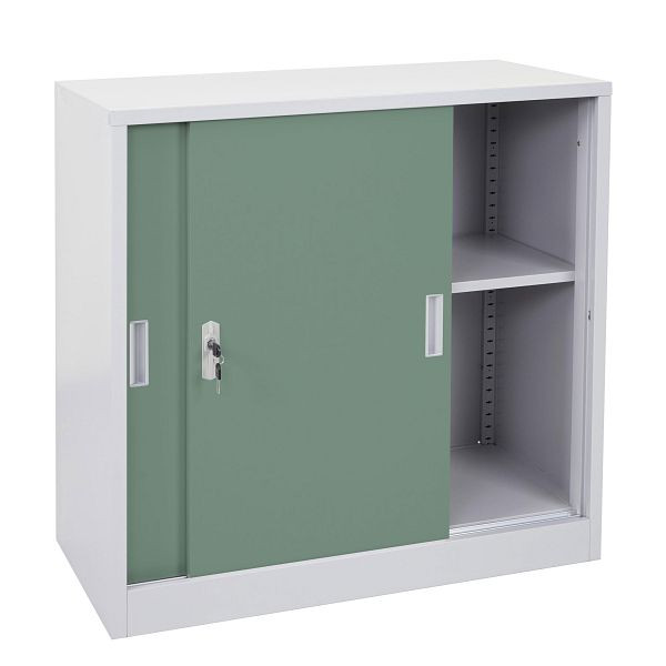 Mendler Aktenschrank Boston HWC-F41, Stahlschrank Büroschrank, mit abschließbaren Schiebetüren 90x90x45cm, grün, 69591