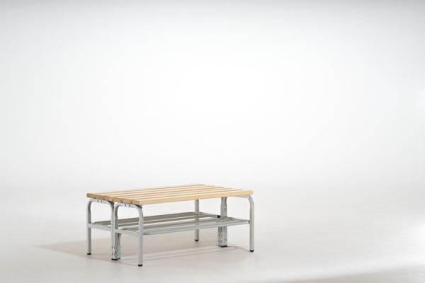 SYPRO Doppel-Sitzbank (Typ D+R) 150 mit Schuhrost, ohne Rückenlehne, Stahl/Holz, lichtgrau, 1314442