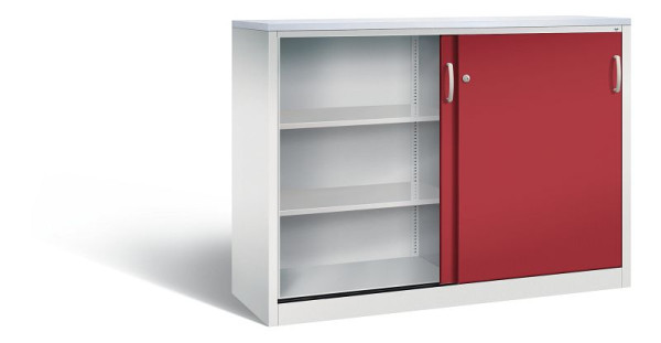 C+P Sideboard mit Schiebetüren Acurado, H1200xB1600xT500mm, Farbe: Lichtgrau / Rubinrot, Bügelgriff, 3 OH, 2157-1200 S10275