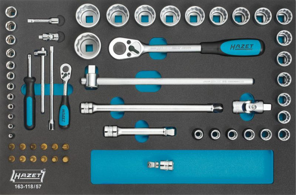 Hazet Steckschlüssel Satz, Vierkant hohl 12,5 mm, Vierkant hohl 6,3 mm, Innen-Sechskant Profil, Kreuzschlitz Profil PH, Anzahl Werkzeuge: 57, 163-118/57