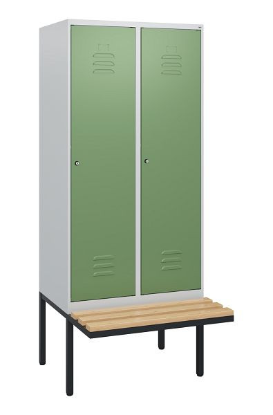 C+P Umkleidespind Classic PLUS, 2 Abteile, 1950x800x815mm, 7035/6011, Zylinderschlösser, Buche-Sitzleisten, 0800405-22 S10021
