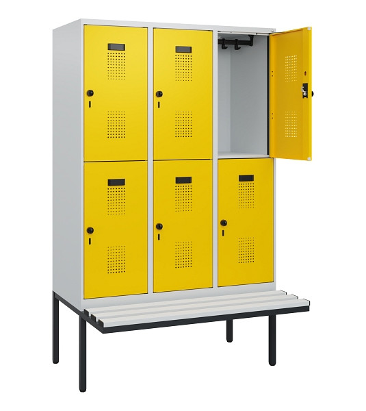 C+P Doppelstock-Spind Evolo PLUS, Bank, 6 Fächer, 1950x1200x815mm, 7035/1023, Drehriegel, Sitzfläche Kunststoff, 0493405-32 S10084