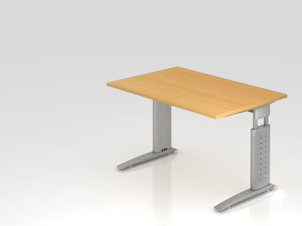 Hammerbacher Schreibtisch C-Fuß 120x80cm Buche/Silber, Arbeitshöhe 68-86 cm einstellbar, VUS12/6/S