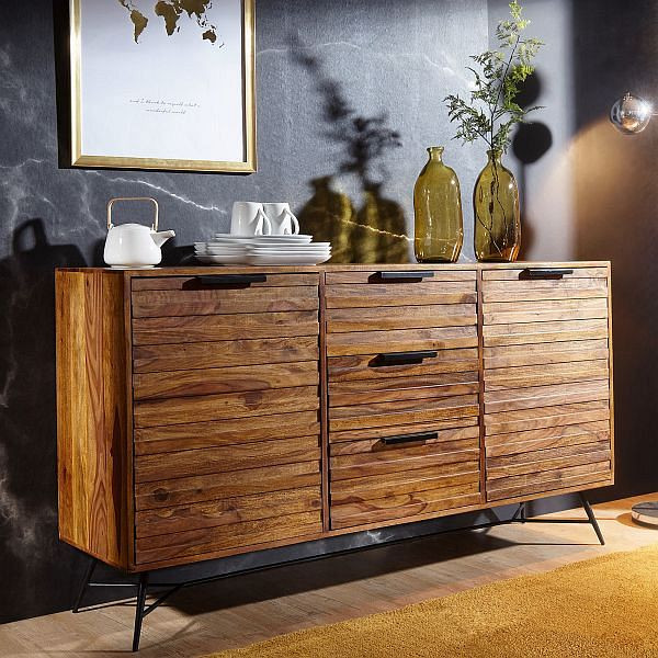 Wohnling Design Sideboard NISHAN 160 x 40 x 88 cm Sheesham Massiv Holz, WL5.582