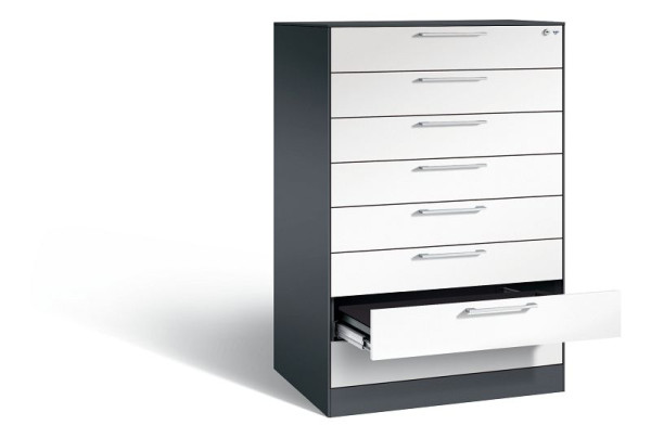 C+P Karteischrank Asisto, H1310xB800xT600mm, Farbe: Schwarzgrau / Verkehrsweiß, Bügelgriff, 146223-824 S10047