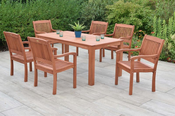 Merxx Maracaibo Set 7-teilig, 6 Maracaibo Sessel, 1 Tisch 170 x 90 cm, FSC Eukalyptusholz, 50050-011