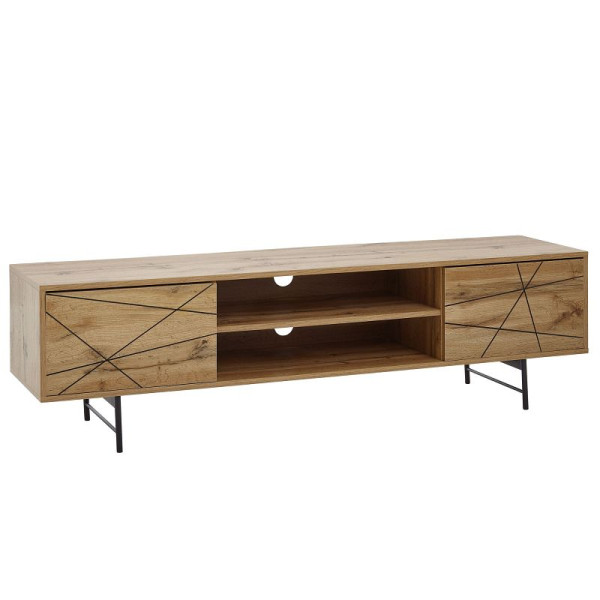Wohnling Lowboard Holz Eiche-Dekor 160x45x40 cm TV-Kommode mit zwei Türen, Design TV-Schrank Hoch, Fernsehtisch Fernsehschrank Modern, WL6.579