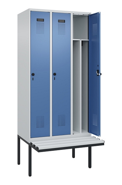 C+P Spind Evolo PLUS, 3 Abteile, 2120x900x815mm, 7035/5023, Haken 4, Drehriegel, Material Sitzfläche Kunststoff, 0490407-30F S10062