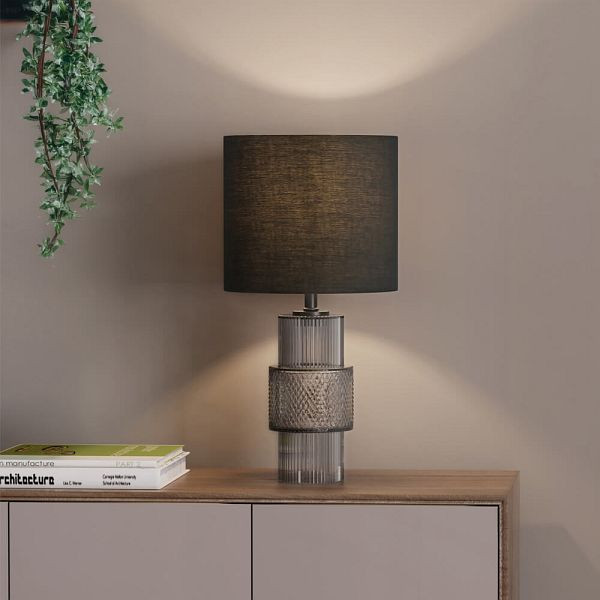 HOME DELUXE Große Tischlampe aus Glas YUKI, Rauchgrau, 61094
