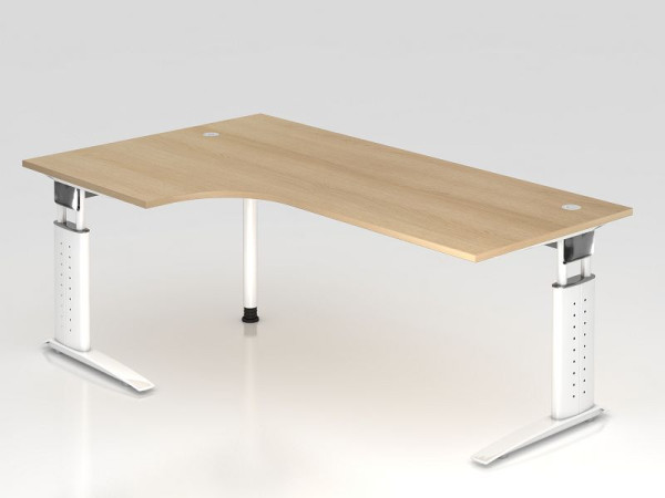 Hammerbacher Winkeltisch C-Fuß 200x120cm 90° Eiche/Weiß, Winkelform 90°, links oder rechts montierbar, Arbeitshöhe 68-86 cm, VUS82/E/W