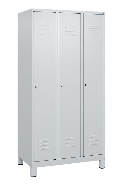 C+P Umkleidespind Classic PLUS mit Mitteltrennwand, Füße, 3 Abteile, 1800x900x500mm, 7035/7035, Zylinderschlösser, 0800107-30F S10024