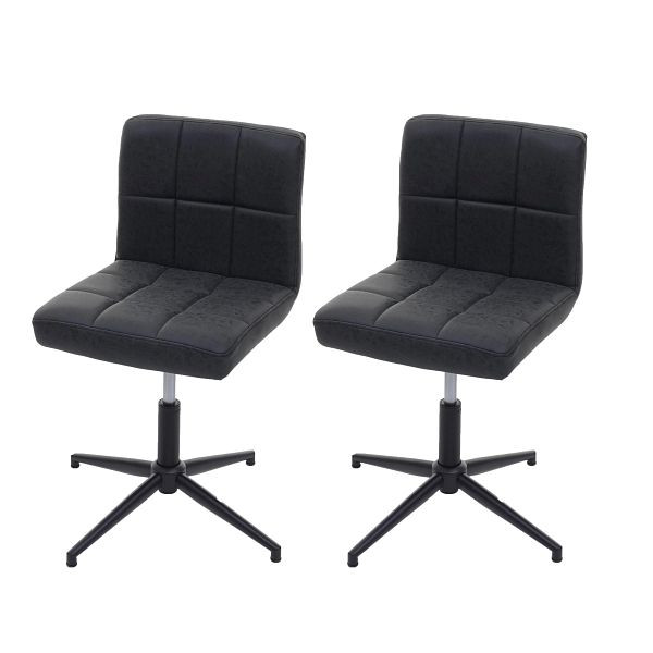 Mendler 2er-Set Esszimmerstuhl Kavala II, Küchenstuhl, höhenverstellbar Drehmechanismus, Kunstleder dunkelgrau, Fuß schwarz, 73459