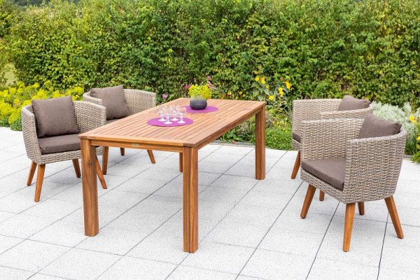 Merxx Imperia Set 5-teilig, 4 Imperia Sessel, inkl. Sitzkissen, 1 Tisch 185 x 90 cm, Akazienholz, beige, FSC Akazienholz, 50429-255