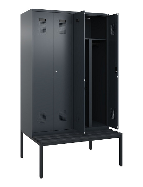 C+P PSA Doppel-Spind Evolo PLUS, Bank, 4 Abteile, 2120x1200x815mm, 7016/7016, Zylinderschloss, Sitzfläche Kunststoff, Sitzbank, 0490527-40P S10097