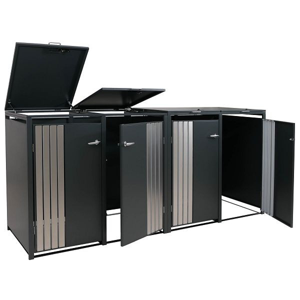 Mendler 4er-Mülltonnenverkleidung HWC-O67, Mülltonnenbox mit Deckel, Metall 122x264x84cm 104kg, anthrazit Edelstahl, 122359+122360+122361