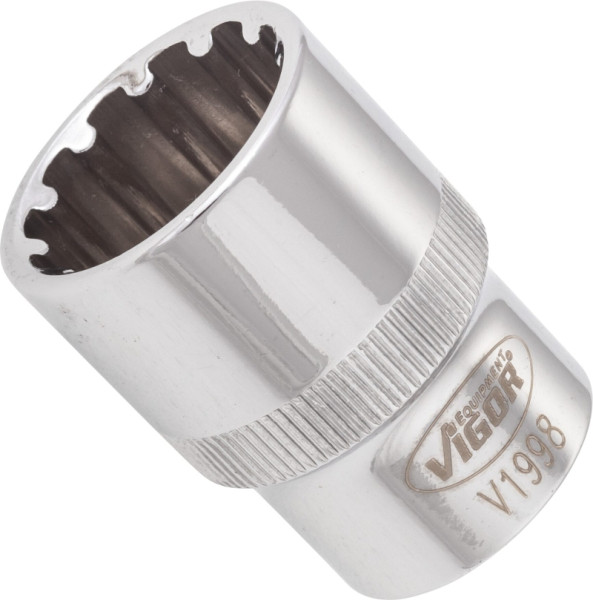 VIGOR Multiprofil Steckschlüsseleinsatz, Vierkant hohl 12,5 mm (1/2 Zoll), Multiprofil, 20 mm, VE: 10 Stück, V1998