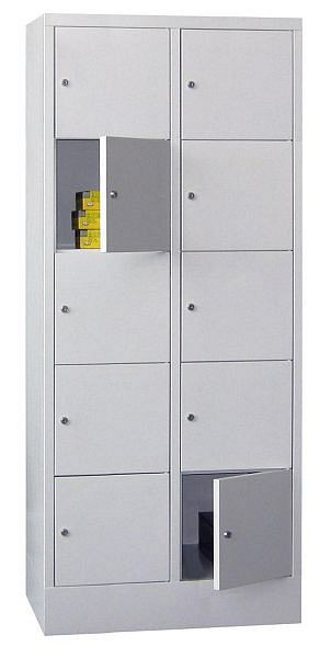 Pavoy Schließfachschrank mit Sockel 1850/500/800, 2b x 5h, Zylinderschloss, Abteilbreite 400, glatte Türen, 61265-254-401-905735